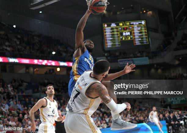 Maccabi's US center Josh Nebo attempts a basket during the Euroleague round 24 basketball match between Real Madrid Baloncesto and Maccabi Tel-Aviv...