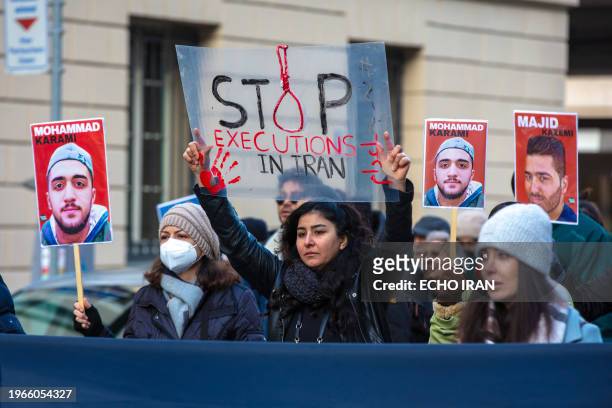 Berlin, Germany. Iranian members of the diaspora, activists, gathered in front of the German Federal Foreign Office in Berlin during the 'United...