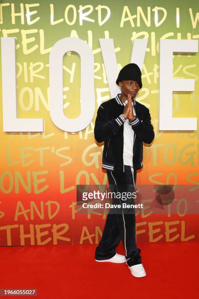 Wizkid attends the UK Premiere of "Bob Marley: One Love" at the BFI IMAX Waterloo on January 30, 2024 in London, England.