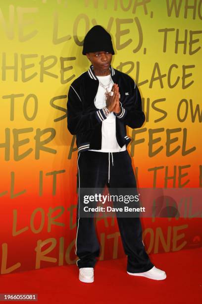 Wizkid attends the UK Premiere of "Bob Marley: One Love" at the BFI IMAX Waterloo on January 30, 2024 in London, England.