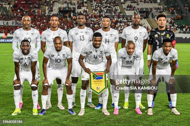 South Africa's players pose ahead of the Africa Cup of Nations 2024 round of 16 football match between Morocco and South Africa at the Stade Laurent...