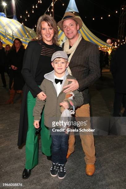 Eva Maria Grein, son Jonathan von Friedl, Christoph von Friedl during the Munich premiere of "Cirque du Soleil - Kurios Muenchen" at Theresienwiese...