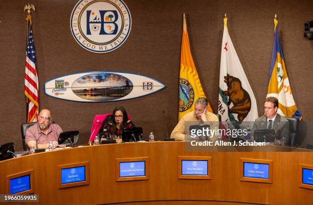 Huntington Beach, CA Huntington Beach city council members from left: council member Pat Burns, Mayor Grace Van Der Mark, council member Tony...