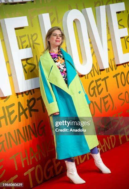 English stand-up comedian Lou Sanders attends the Bob Marley: One Love UK Premiere - Arrivals in London, England on January 30, 2024.