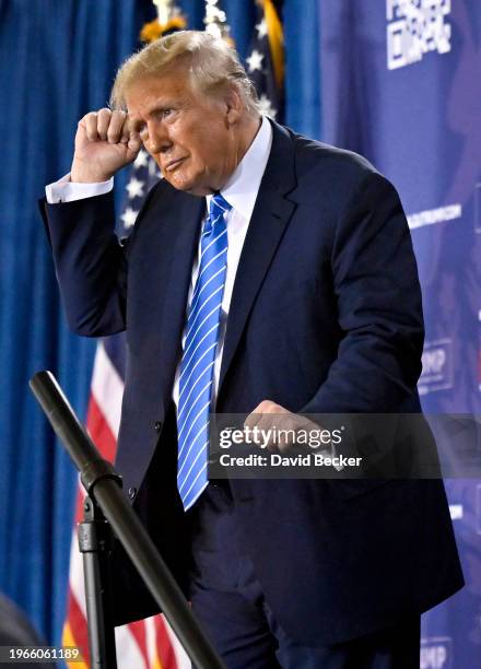Republican presidential candidate and former U.S. President Donald Trump engages with supporters during a campaign event at Big League Dreams Las...