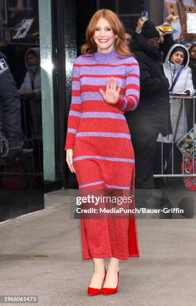 Bryce Dallas Howard is seen arriving at 'Good Morning America' on January 30, 2024 in New York City.