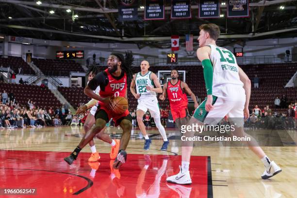 Javon Freeman-Liberty of the Raptors 905 handles the ball during an NBA G League game against the Maine Celtics on January 30, 2024 at the Paramount...
