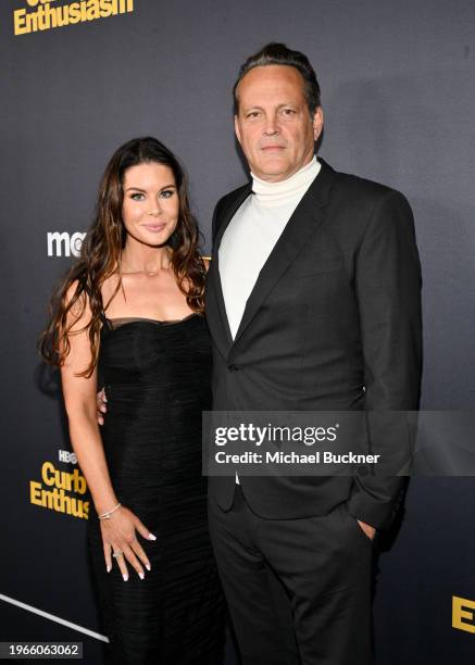 Kyla Weber and Vince Vaughn at the Los Angeles premiere of the final season of "Curb Your Enthusiasm" held at the DGA Theater Complex on January 30,...