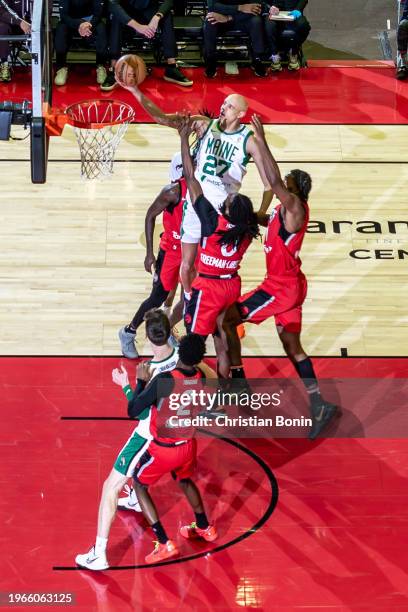 Jordan Walsh of the Maine Celtics shoots the ball during an NBA G League game against the Raptors 905 on January 30, 2024 at the Paramount Fine Foods...