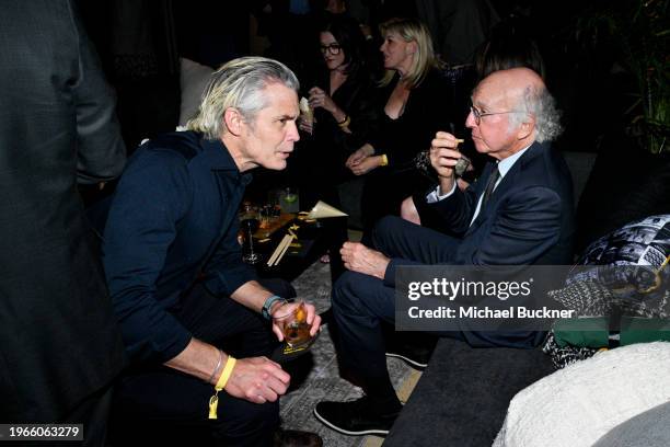 Timothy Olyphant and Larry David at the Los Angeles premiere of the final season of "Curb Your Enthusiasm" held at the DGA Theater Complex on January...
