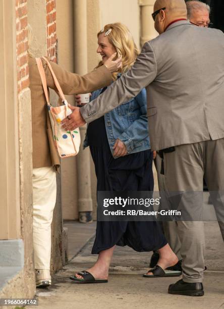 Elisabeth Moss, who is pregnant, is seen at "Jimmy Kimmel Live" on January 30, 2024 in Los Angeles, California.