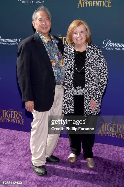 Laurence Yep and Joanne Ryder attend the Global premiere of Paramount+'s "The Tiger's Apprentice" at Paramount Studios, Sherry Lansing Theatre on...