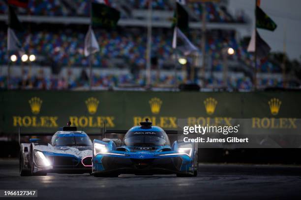 The Wayne Taylor Racing Acura ARX-06 of Ricky Taylor, Filipe Albuquerque, Brendon Hartley and Marcus Ericsson drives during the Rolex 24 at Daytona...