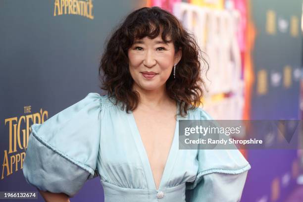 Sandra Oh attends "The Tiger's Apprentice" premiere event at the Sherry Lansing Theatre at Paramount Studios on January 27, 2024 in Los Angeles,...