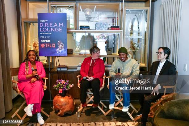 Qiana Conley Akinro, Lynne Earls, Ryan Butler and Kev Nish attend Los Angeles Chapter Nominee Celebration 2024 at NeueHouse Los Angeles on January...