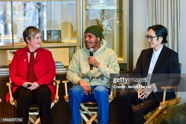 Lynne Earls, Ryan Butler and Kev Nish attend Los Angeles Chapter Nominee Celebration 2024 at NeueHouse Los Angeles on January 27, 2024 in Hollywood,...