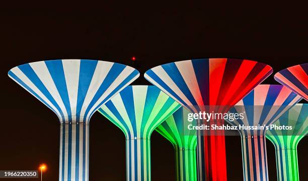 kuwait water towers - kuwait landmark stock pictures, royalty-free photos & images