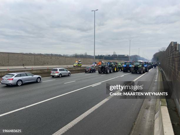 Picture shows a farmer protest action in Aalter at the E40 highway, Wednesday 31 January 2024. Farmers protests across Europe are growing as they...