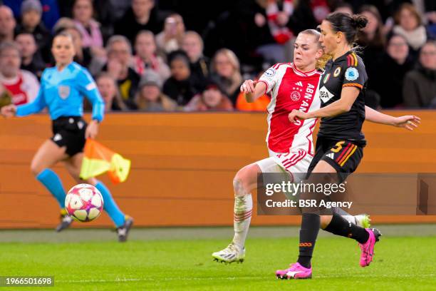 Milicia Keijzer of AFC Ajax battles for possession with Lucia Di Guglielmo of AS Roma during the UEFA Women's Champions League - Group C match...