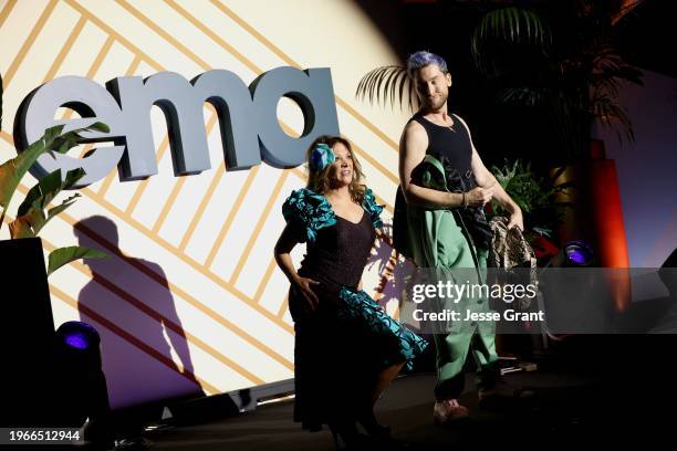 Cheri Oteri and Lance Bass speak onstage during The 33rd Annual EMA Awards Gala honoring Laura Dern, sponsored by Toyota, at Sunset Las Palmas...