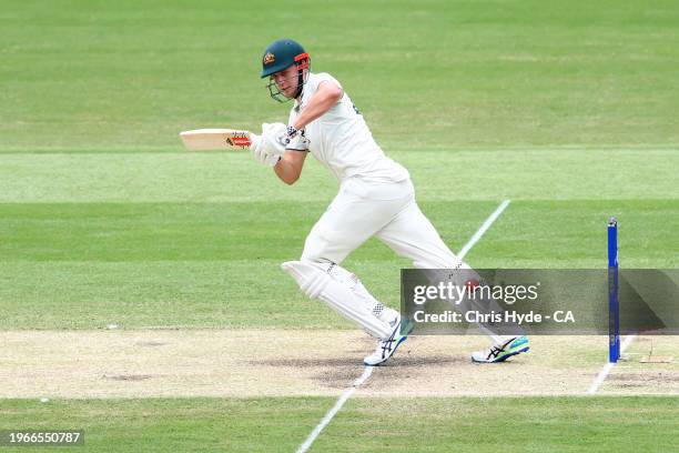 Cameron Green of Australia bats during day four of the Second Test match in the series between Australia and West Indies at The Gabba on January 28,...