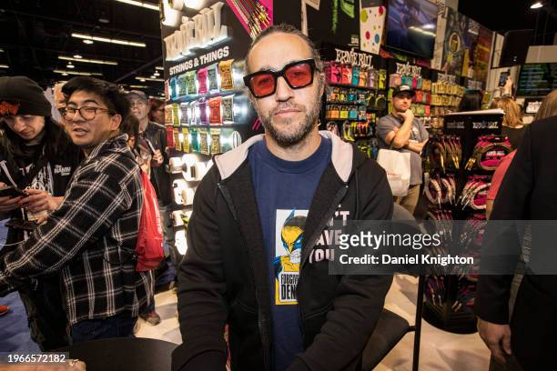 Fall Out Boy bassist Pete Wentz poses at the Ernie Ball boo during The NAMM Show at Anaheim Convention Center on January 27, 2024 in Anaheim,...