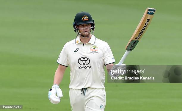 Steve Smith of Australia celebrates after scoring a half century during day four of the Second Test match in the series between Australia and West...