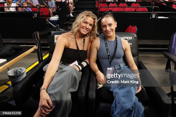 Players Ally Morphett and Laura Gardiner pose during the round 17 NBL match between Sydney Kings and Melbourne United at Qudos Bank Arena, on January...