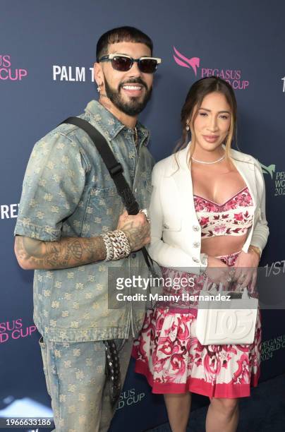 Anuel AA and Laury Saavedra at Pegasus World Cup 2024 at Gulfstream Park on January 27, 2024 in Hallandale, Florida.