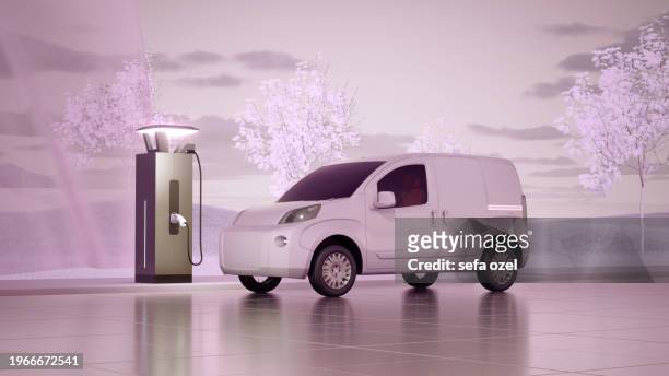 electric transporter charging at the electric vehicle charging station - digital catwalk stock pictures, royalty-free photos & images