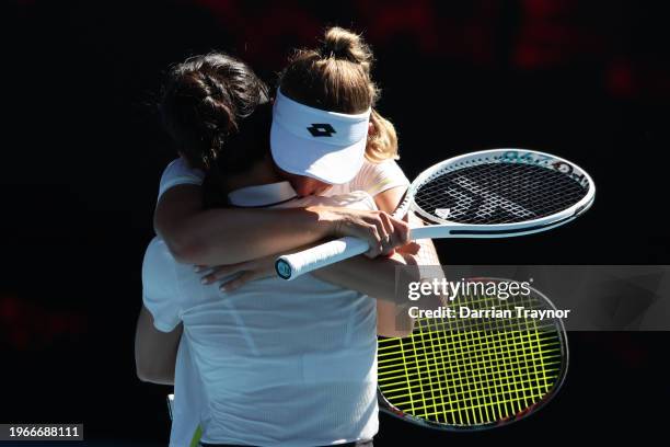 Su-Wei Hsieh of Chinese Taipei and Elise Mertens of Belgium celebrate winning championship point in their Women’s Doubles Final match against...