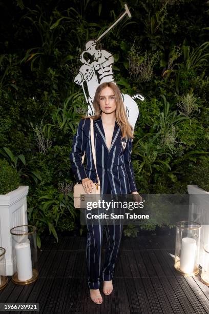 Olivia DeJonge arrives at the Ralph Lauren Lounge during the Australian Open on January 28, 2024 in Melbourne, Australia.