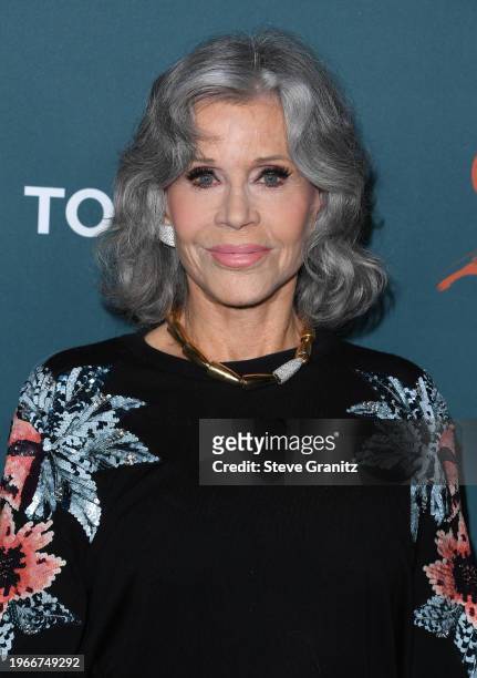 Jane Fonda arrives at the 2024 Environmental Media Association Awards Gala at Sunset Las Palmas Studios on January 27, 2024 in Los Angeles,...