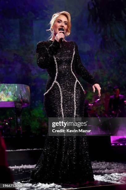 Adele performs onstage during "Weekends with Adele" at The Colosseum at Caesars Palace on January 26, 2024 in Las Vegas, Nevada.