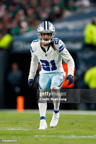 Stephon Gilmore of the Dallas Cowboys defends in coverage during an NFL football game against the Philadelphia Eagles at Lincoln Financial Field on...