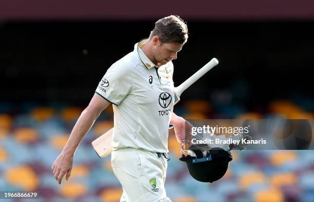 Steve Smith of Australia looks dejected after his team loses the match during day four of the Second Test match in the series between Australia and...