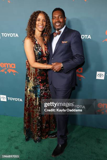 Sondra Spriggs and Mykelti Williamson arrive at the 2024 Environmental Media Association Awards Gala at Sunset Las Palmas Studios on January 27, 2024...