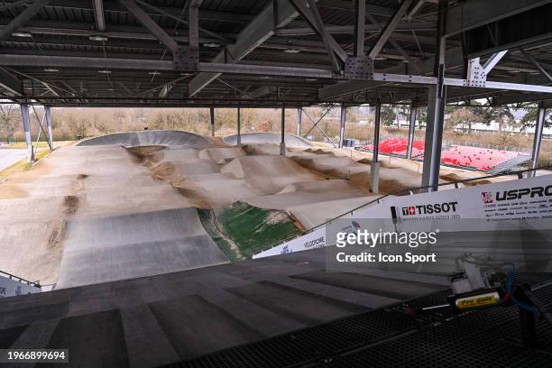 Illustration of the BMX Track during the French Track Championships at Velodrome National de Saint-Quentin-en-Yvelines on January 31, 2024 in...