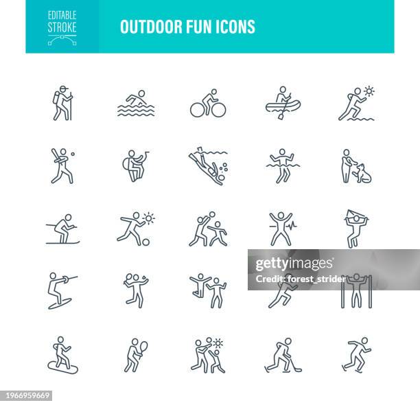 outdoor fun icons editable stroke - whitewater rafting stock illustrations