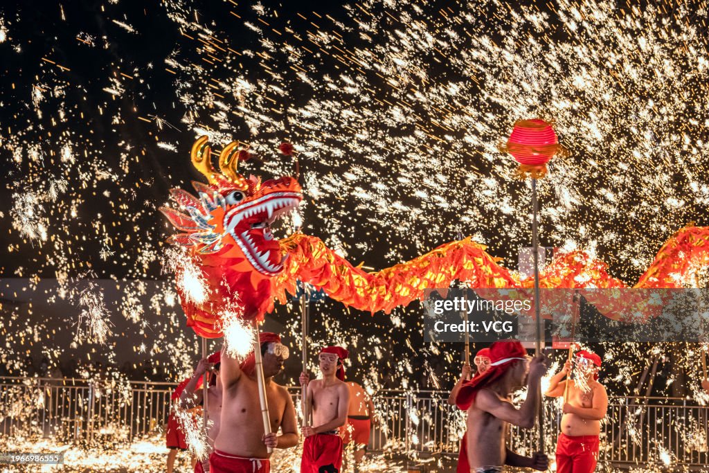 Molten Iron Fireworks Show Performed To Welcome Spring Festival In Chongqing