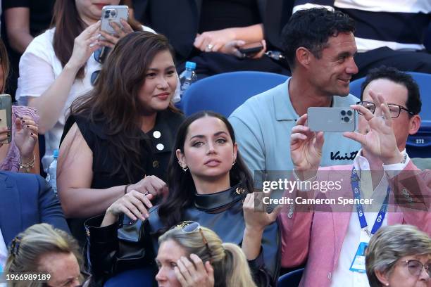 Ana de Armas looks on prior to the Men's Singles Final match between Jannik Sinner of Italy and Daniil Medvedev during the 2024 Australian Open at...