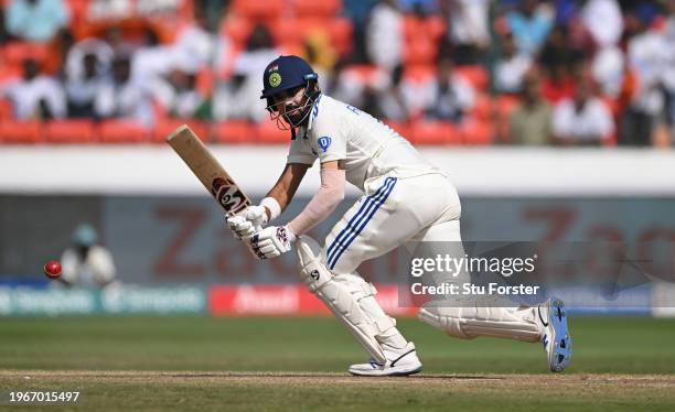 India batsman KL Rahul bats during day four of the 1st Test Match between India and England at Rajiv Gandhi International Stadium on January 28, 2024...