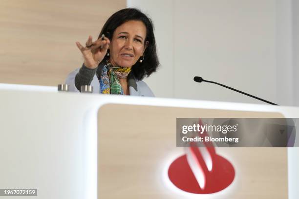 Ana Botin, chairman of Banco Santander SA, during a full year earnings news conference in Boadilla del Monte, Spain, on Wednesday, Jan. 31, 2024....
