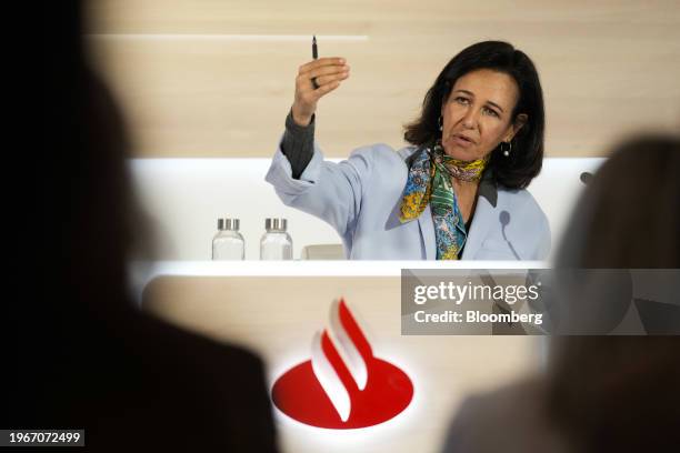 Ana Botin, chairman of Banco Santander SA, speaks during a full year earnings news conference in Boadilla del Monte, Spain, on Wednesday, Jan. 31,...