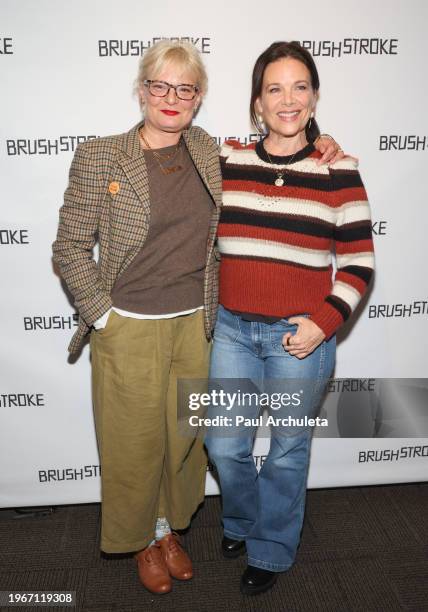 Martha Plimpton and Meredith Salenger attend the world premiere of "Brushstroke" at Odyssey Theatre Ensemble on January 27, 2024 in Los Angeles,...