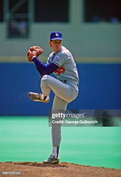 Pitcher Orel Hershiser of the Los Angeles Dodgers pitches against the Pittsburgh Pirates during a Major League Baseball game at Three Rivers Stadium...