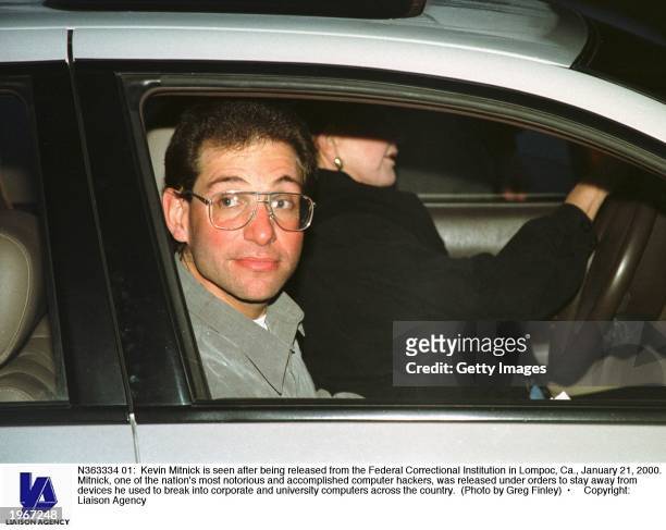 Kevin Mitnick is seen after being released from the Federal Correctional Institution in Lompoc, Ca., January 21, 2000. Mitnick, one of the nation's...