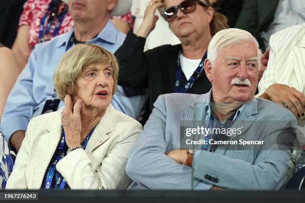 Margaret Court and Barrymore Court look on ahead of the Men's Singles Final match between Jannik Sinner of Italy and Daniil Medvedev during the 2024...