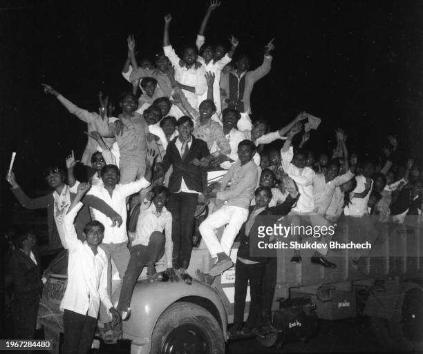 Student celebration during Navnirman Movement on 9th April 1974 at Ahmedabad Gujarat India.