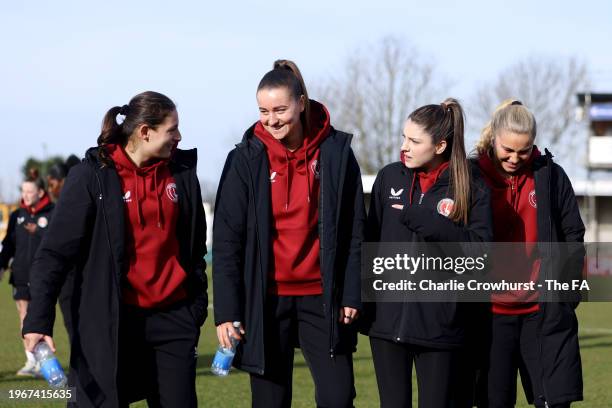 Melisa Fils, Mia Ross, Carla Humphrey and Gracie Pearse inspect the pitch prior to the Barclays FA Women's Championship matchbetween Crystal Palace...